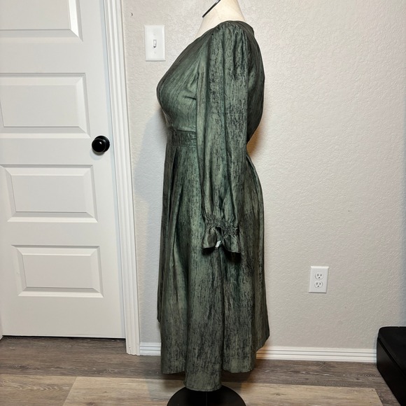 Dolce Viva Collection Sage Green Abstract Print Long Sleeve Midi Dress Size L - Picture 2 of 9